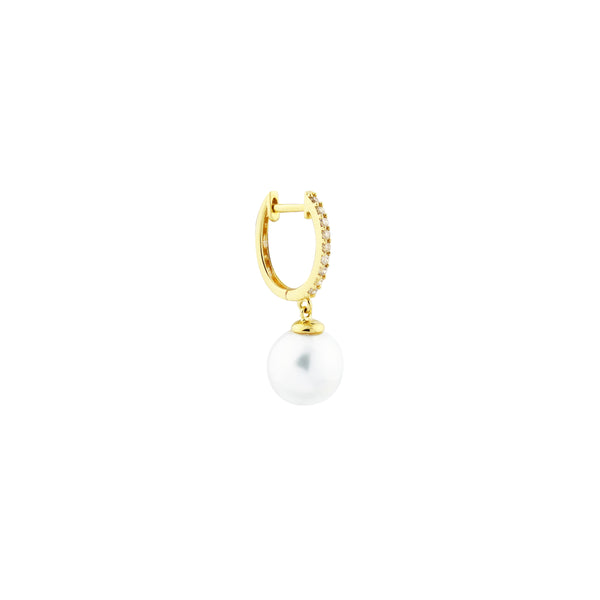 White South Sea Pearl Drop Earrings in 18K Yellow Gold