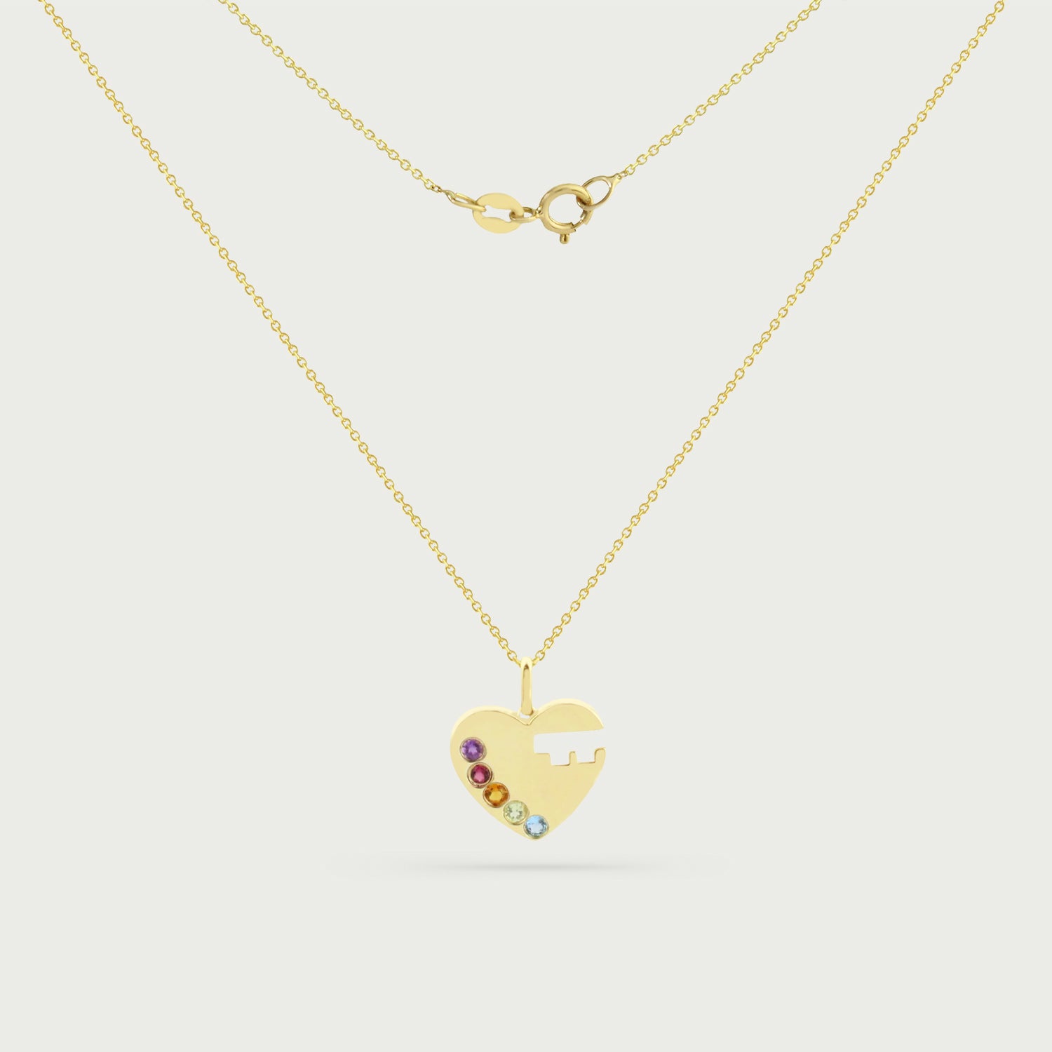 Luxe Heart with Multicolored Stone Necklace