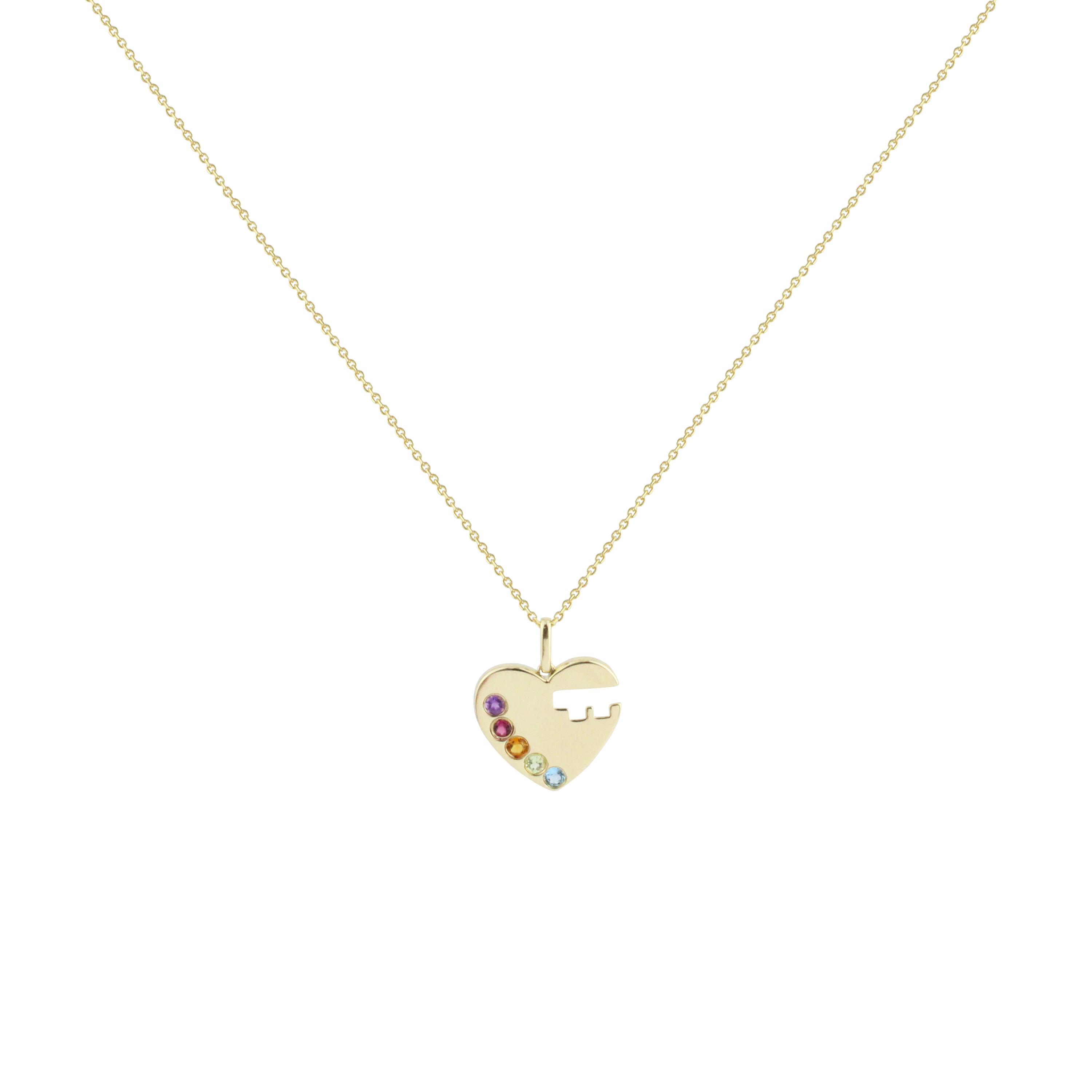 Luxe Heart with Multicolored Stone Necklace