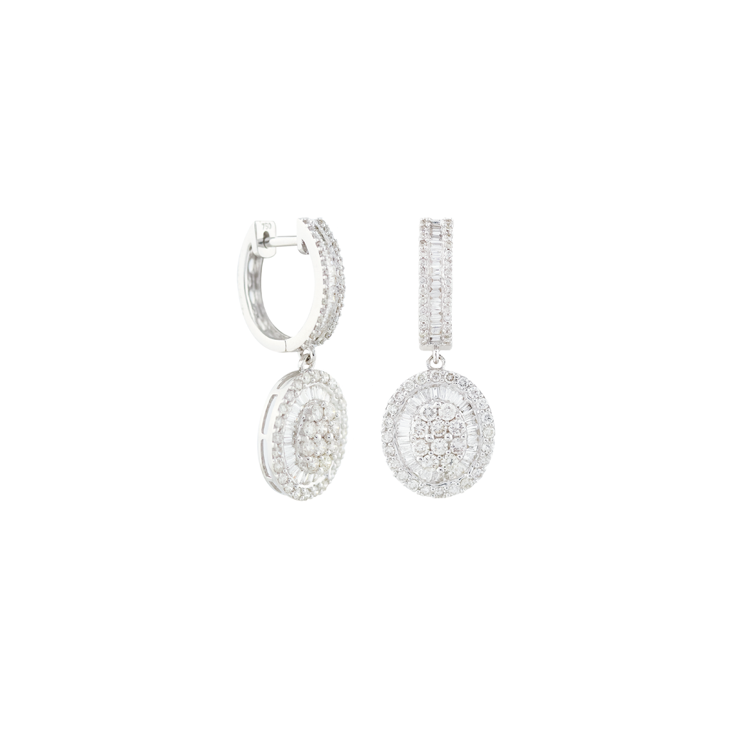 Oval Illusion Baguettes Diamond Dangling Earrings