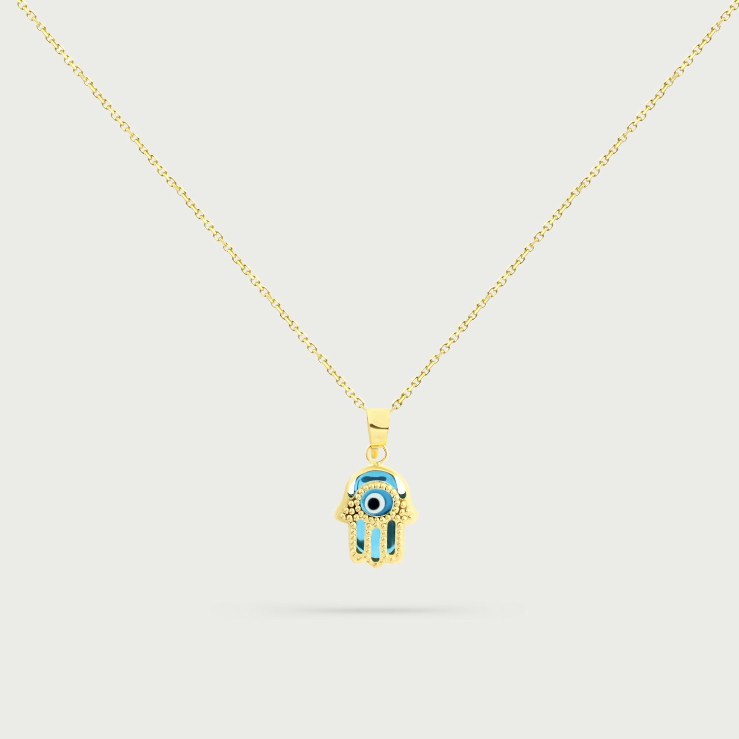 Evil Eye Hamsa Hand Gold Necklace