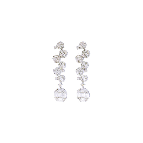 Round Illusion Baguettes Diamond Linear Dangling Earrings