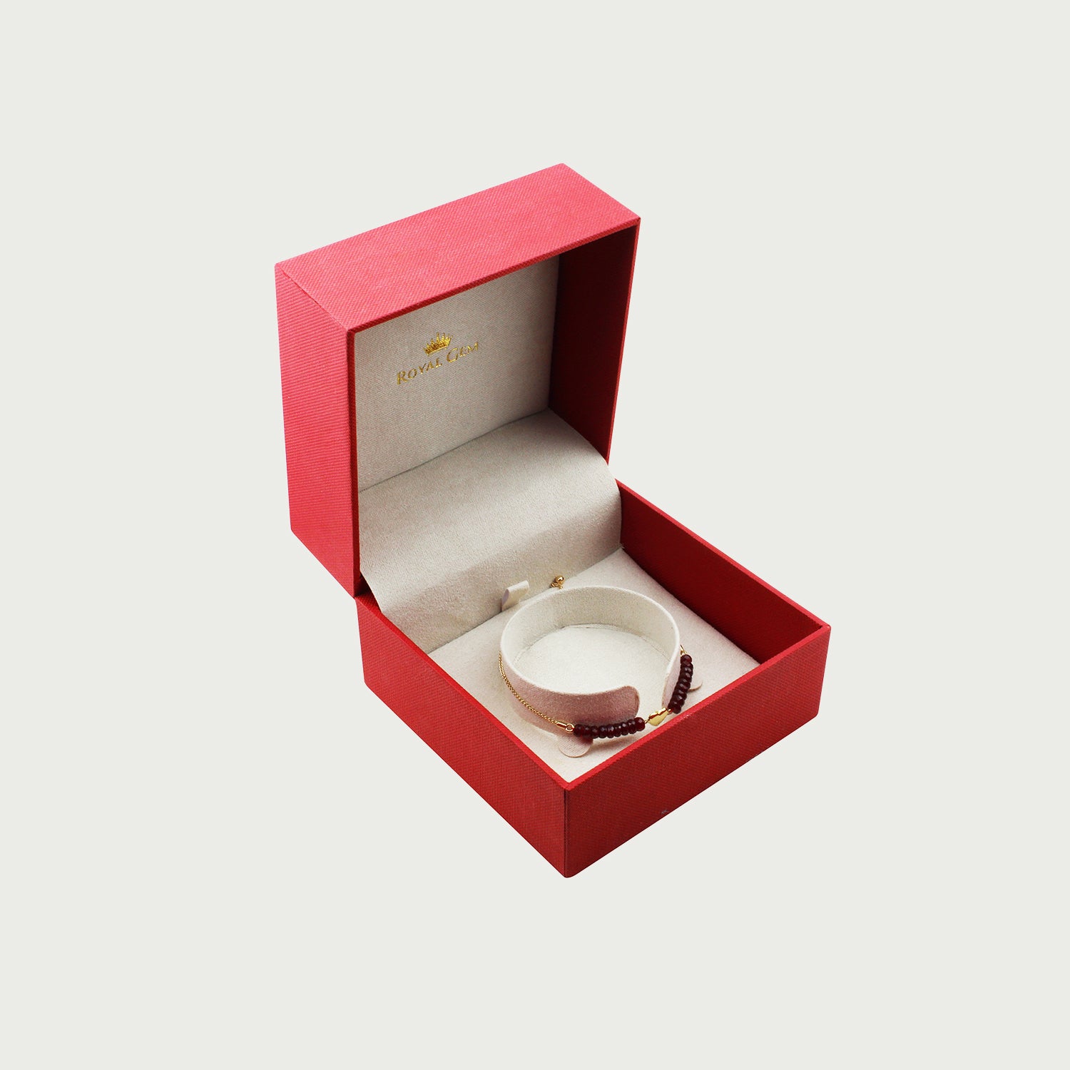 Linked Heart Charm Ruby Beaded Bracelet