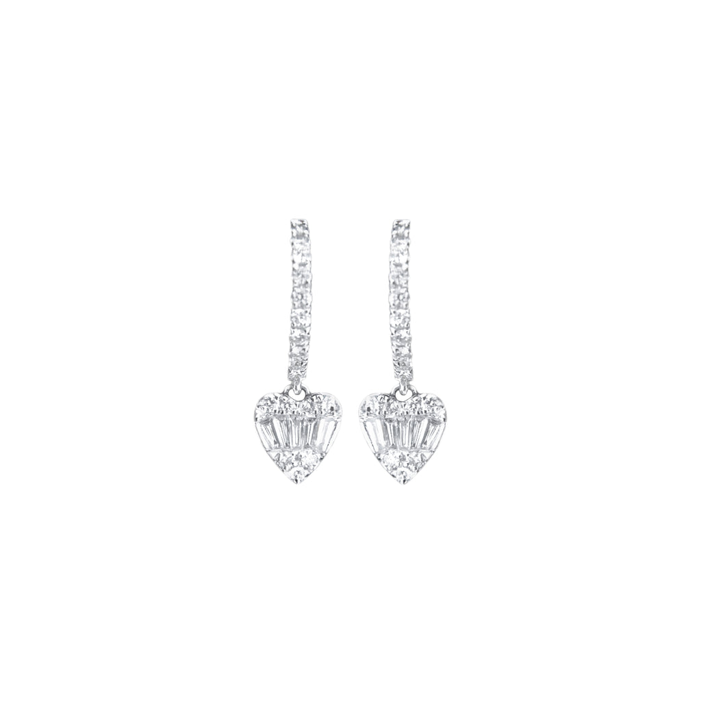 Heart Baguettes Diamond Dangling Earrings