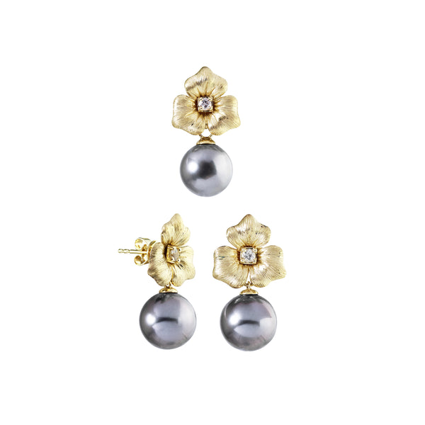 Champagne/Black Pearl Set of Earrings & Pendant
