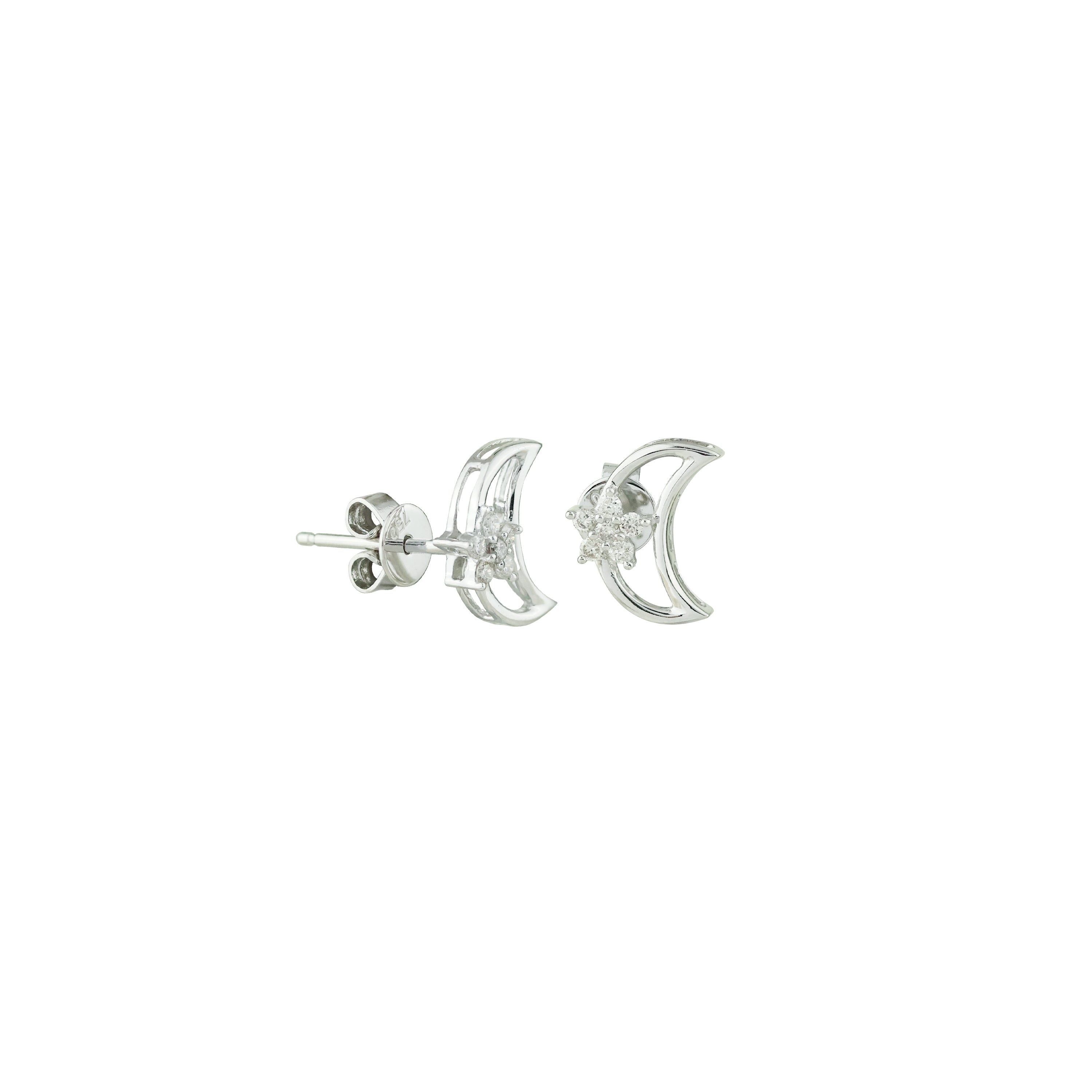 Starlit Crescent Glow Diamond Stud Earrings