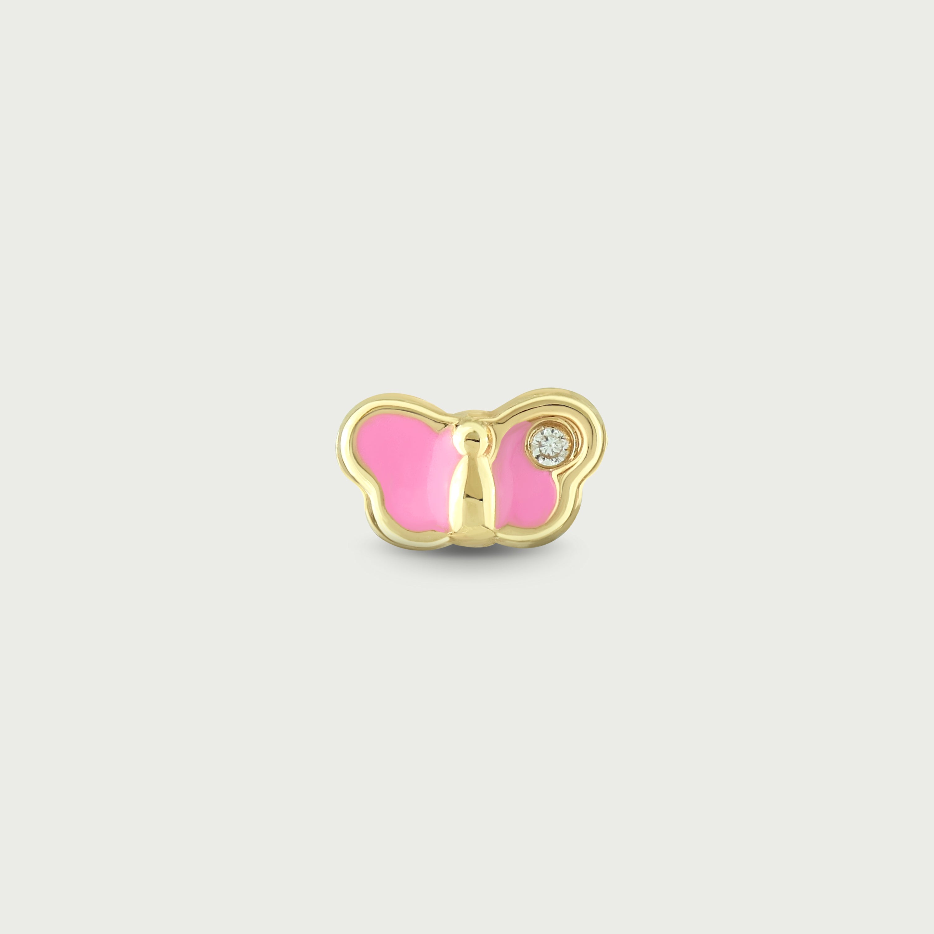 Princess Pink Butterfly Gold Screw Earrings