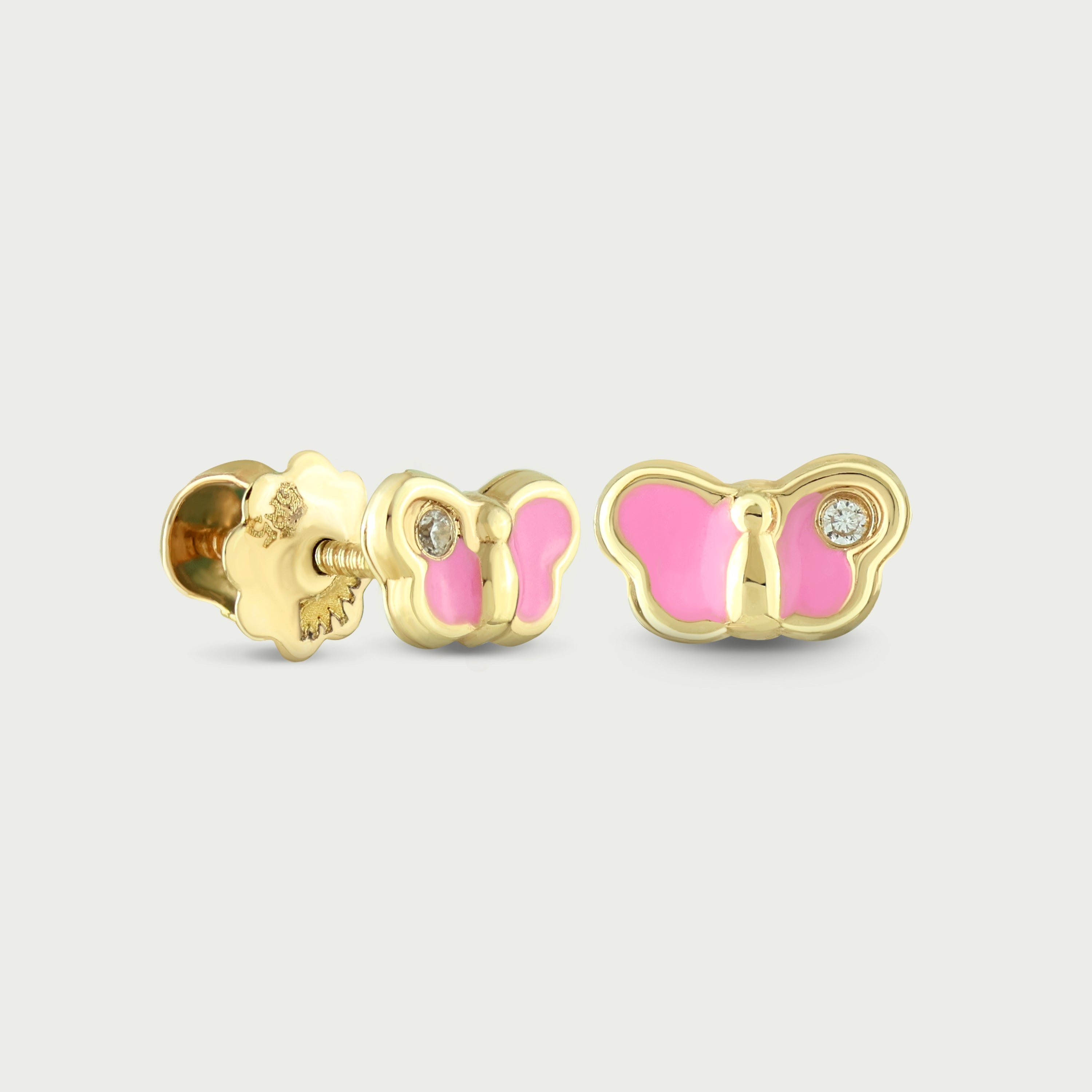 Princess Pink Butterfly Gold Screw Earrings