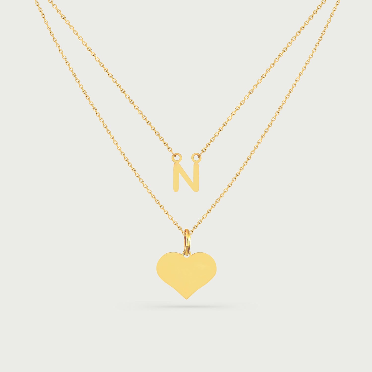 Adeline Two-Layer Initial Necklace in Yellow Gold