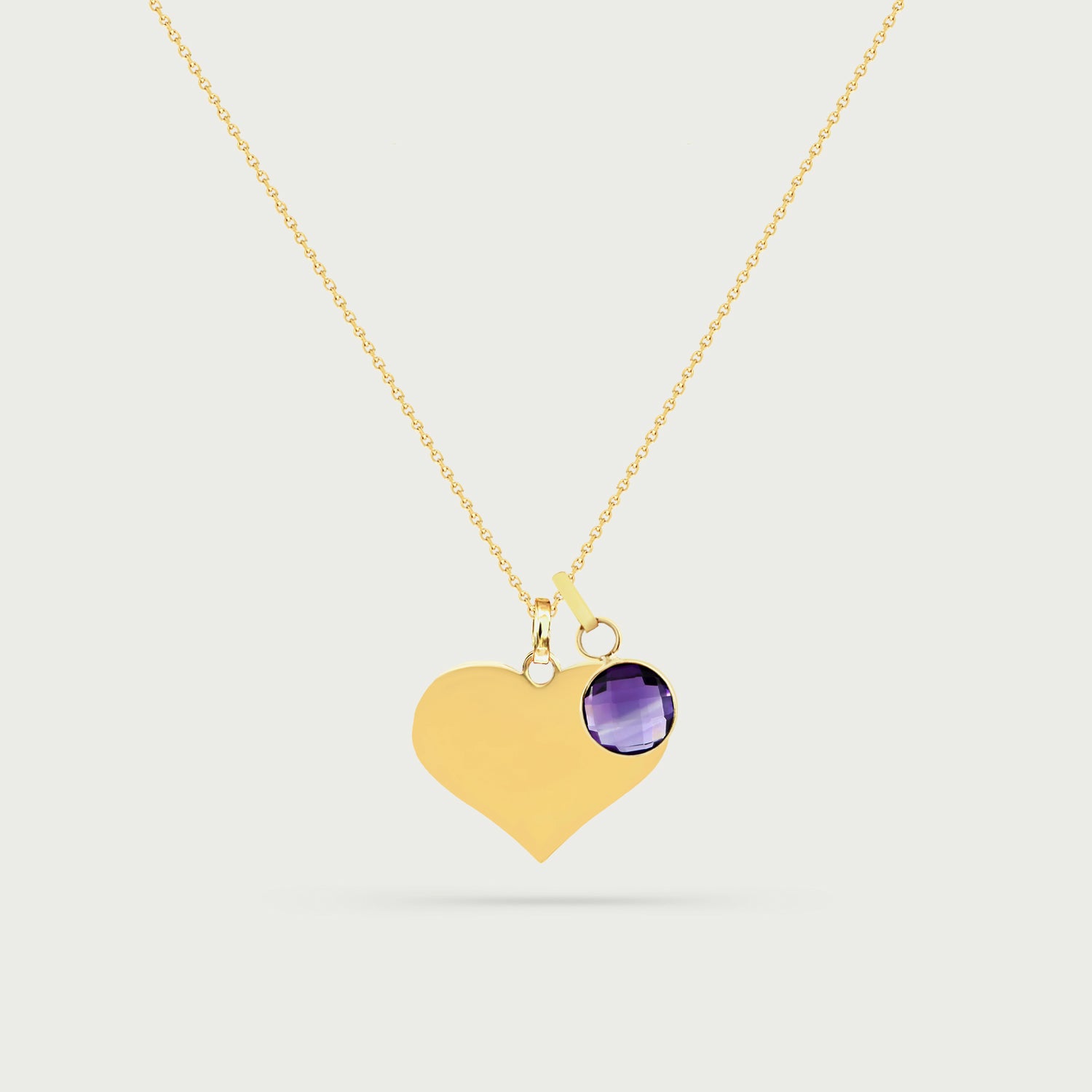 Cherie Yellow Gold Heart Necklace with Birthstone Charm
