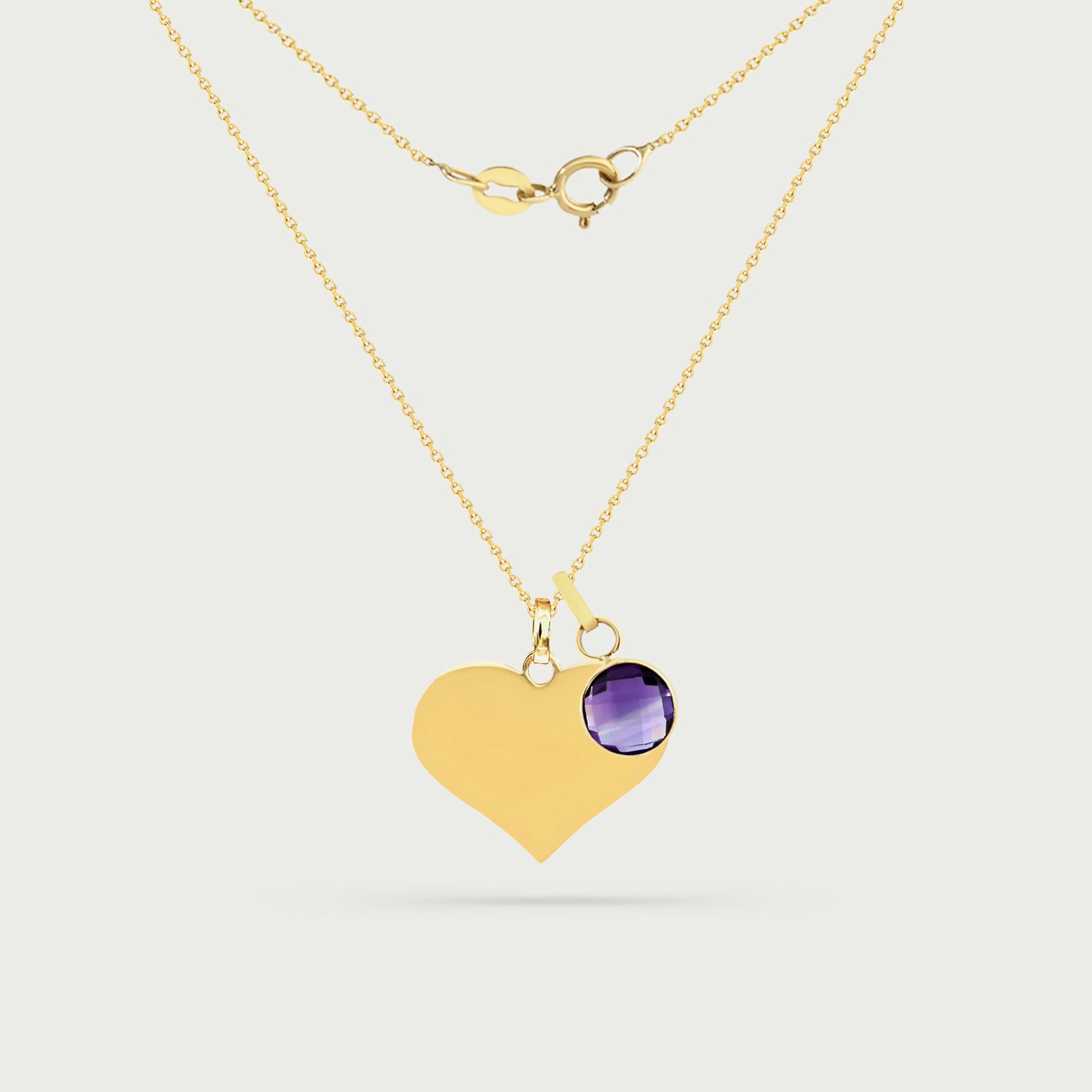 Cherie Yellow Gold Heart Necklace with Birthstone Charm