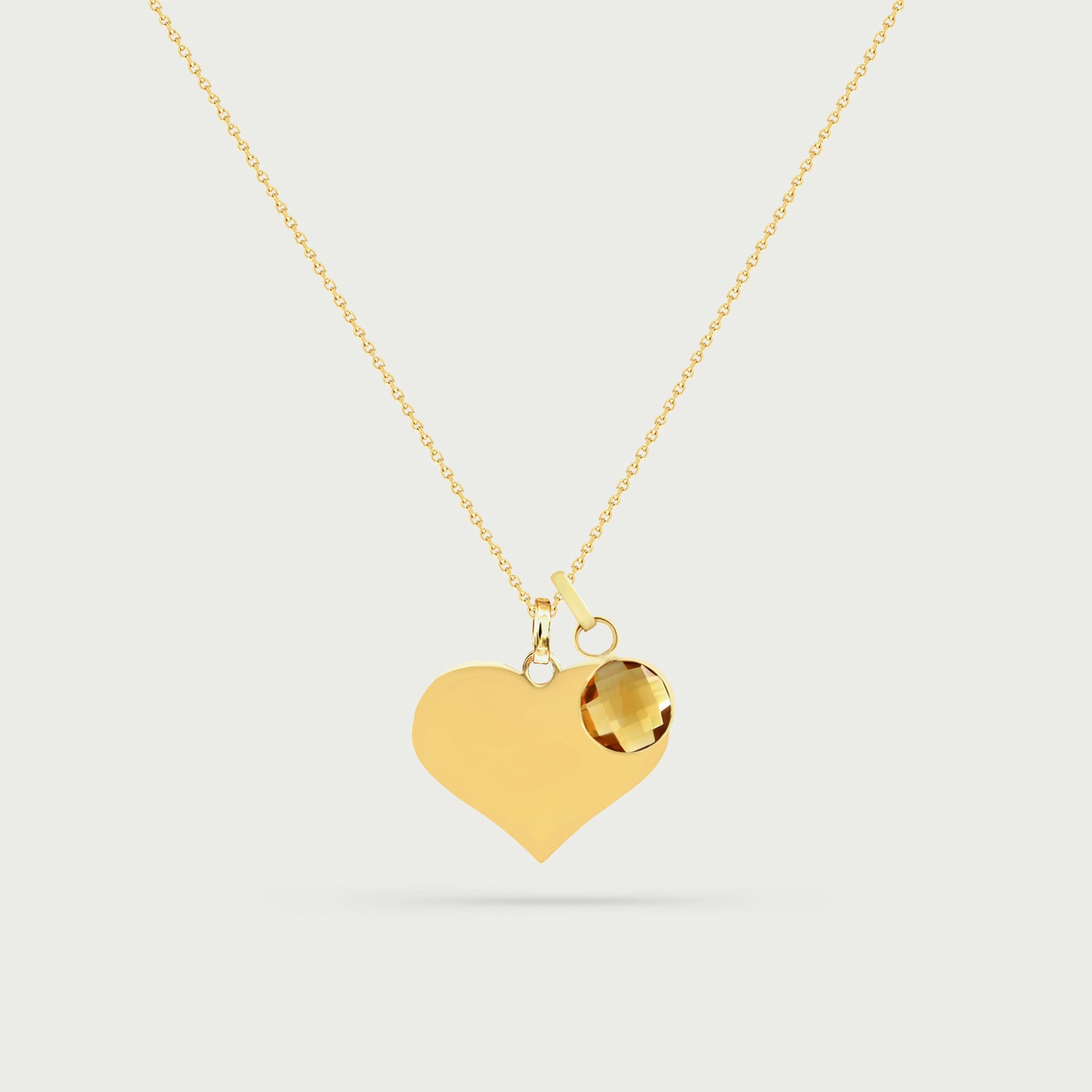 Cherie Yellow Gold Heart Necklace with Birthstone Charm