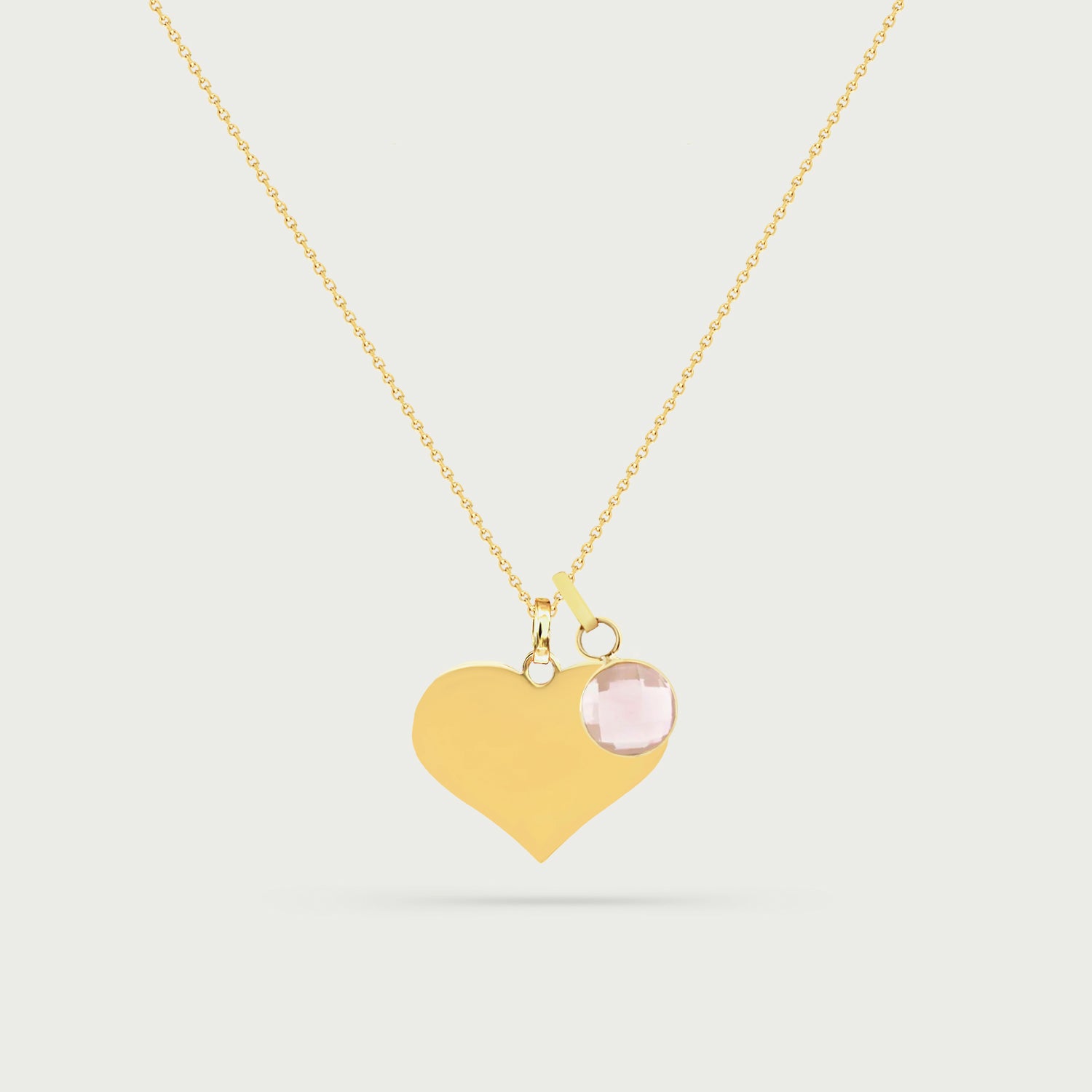 Cherie Yellow Gold Heart Necklace with Birthstone Charm