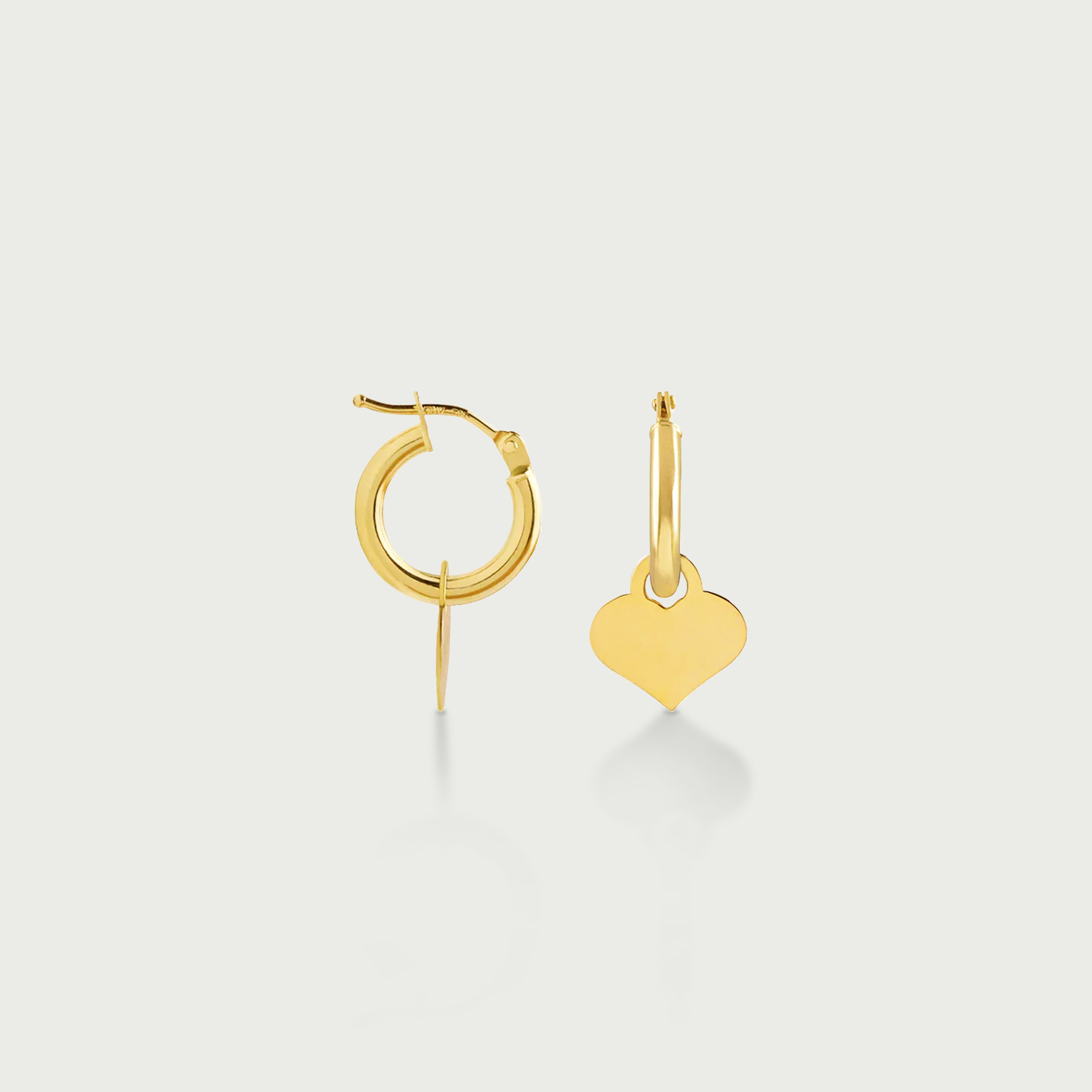Hoop Earrings with Removable Engravable Small Heart Charm