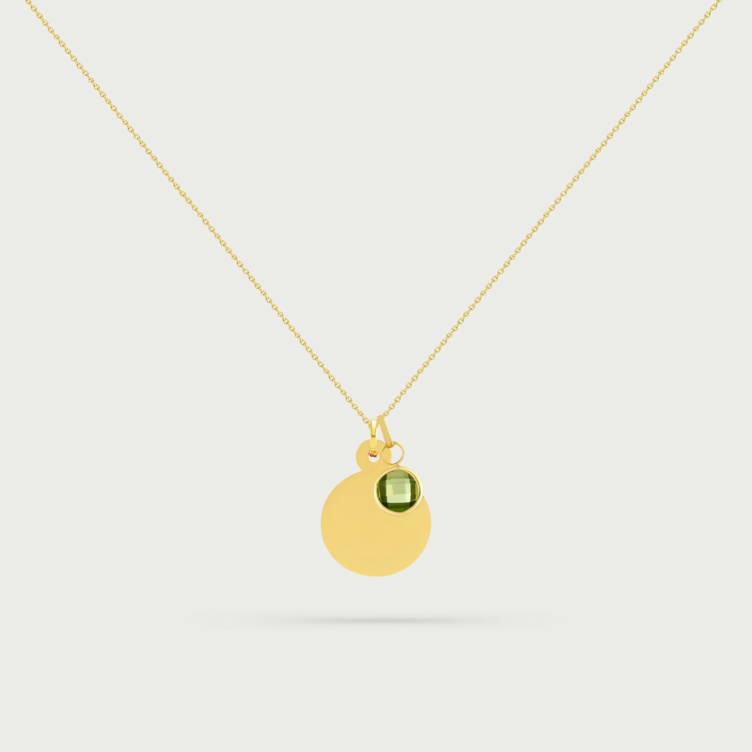 Naomi Yellow Gold Disc Necklace with Removable Birthstone Charm