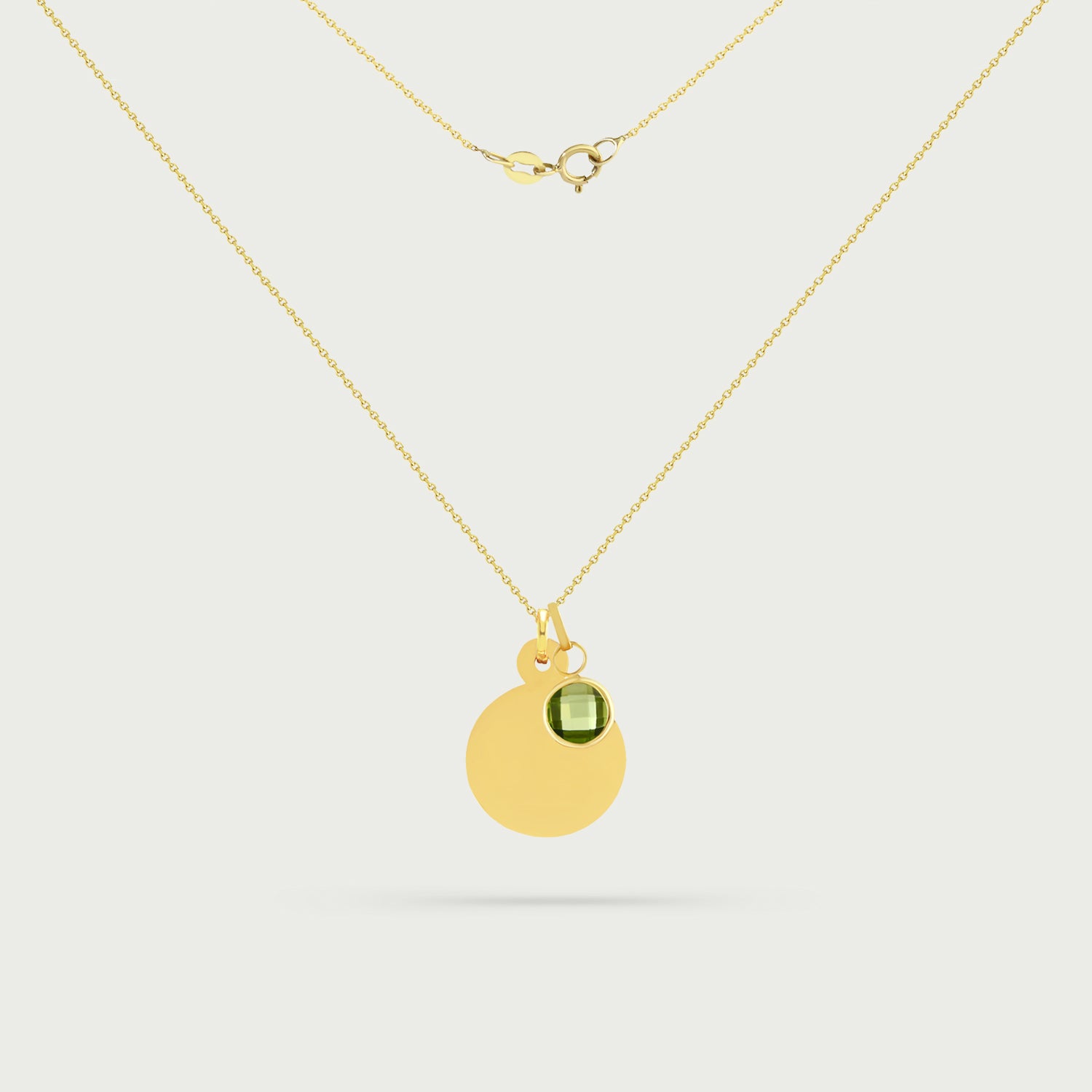 Naomi Yellow Gold Disc Necklace with Removable Birthstone Charm