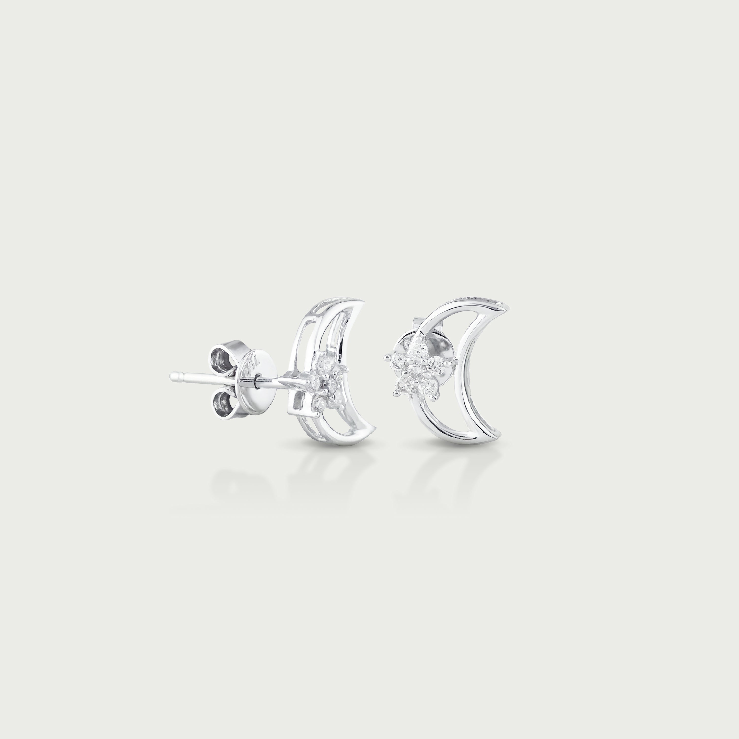 Starlit Crescent Glow Diamond Stud Earrings