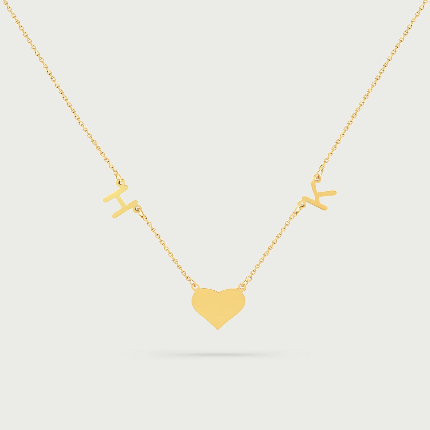 Vianca Initials and a Heart Charm Necklace in Yellow Gold