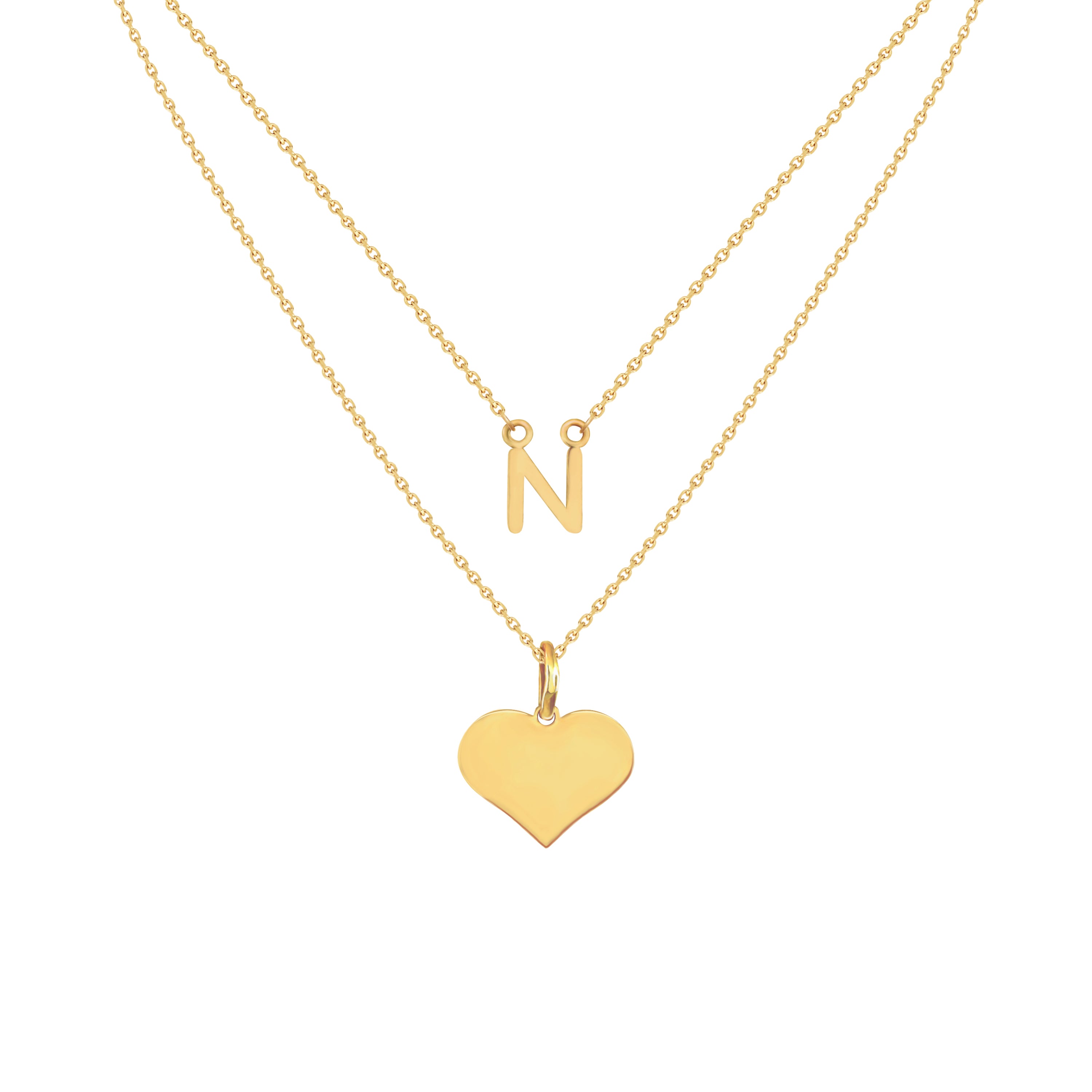 Adeline Two-Layer Initial Necklace in Yellow Gold