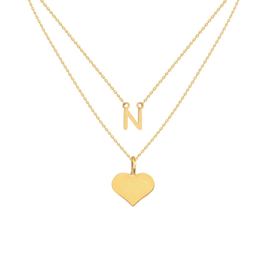 Adeline Two-Layer Initial Necklace in Yellow Gold