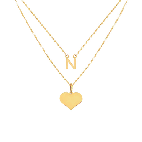 Adeline Two-Layer Initial Necklace in Yellow Gold