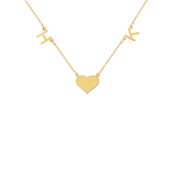 Vianca Initials and a Heart Charm Necklace in Yellow Gold
