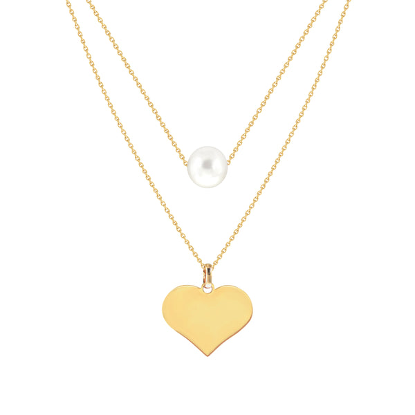 Margaux Two-Layer Pearl Necklace in Yellow Gold