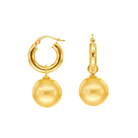 Golden South Sea Pearl Dangling Earrings in 14K Yellow Gold