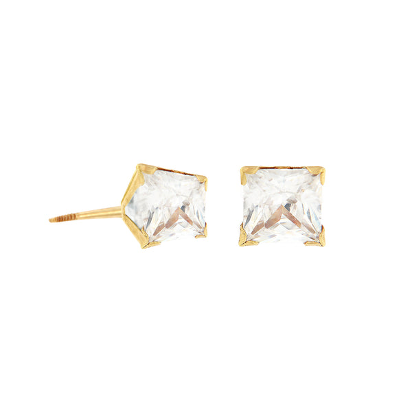14K Italian Gold Solo Cubic Zirconia Stud Earrings