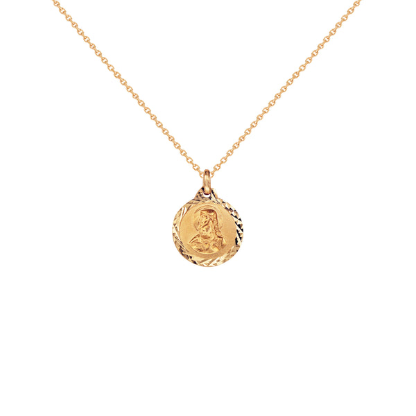 14K Italian Gold Necklace with Sacred Heart and Mother of Perpetual Help Reversible Pendant