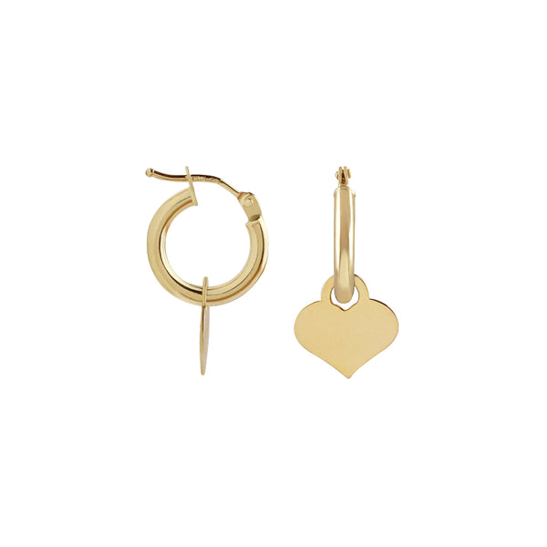 Hoop Earrings with Removable Engravable Small Heart Charm