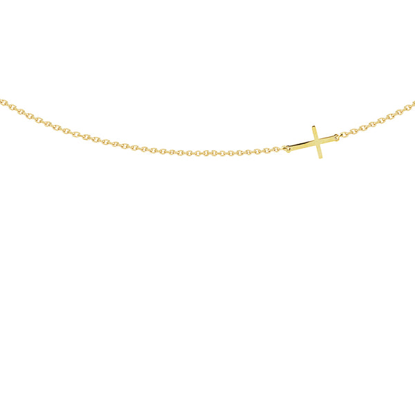14K Italian Gold Cross Sideway Necklace