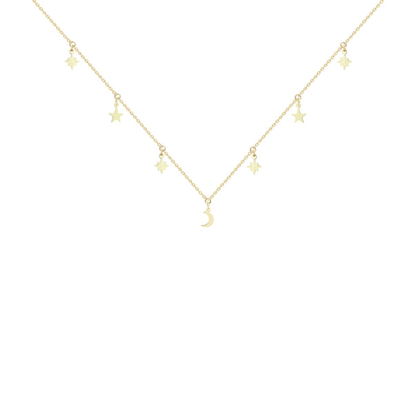 14K Yellow Gold Necklace with Celestial Charms
