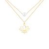 14K Italian Gold Necklace with Lotus and Pearl Charms