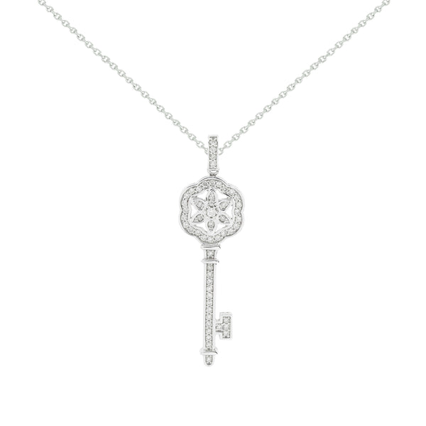 Key Diamond Necklace in 14K White Gold