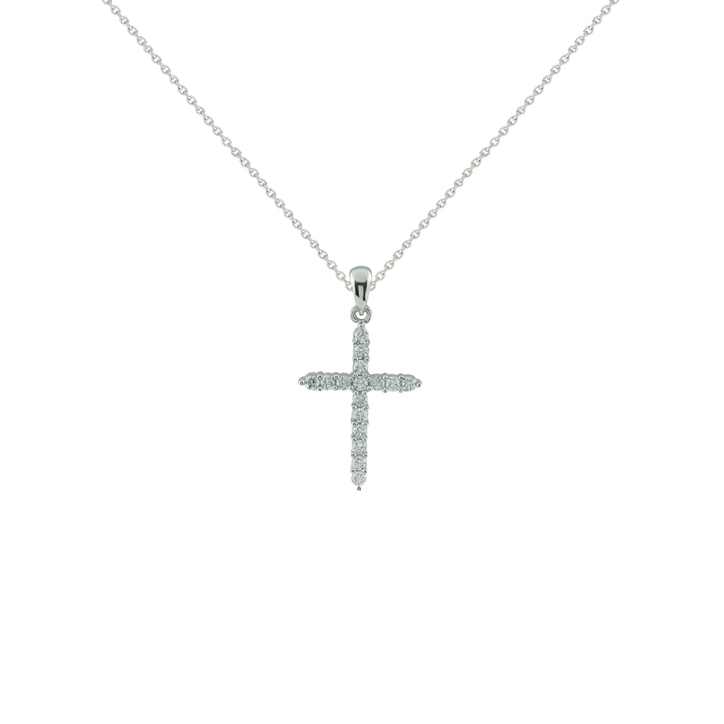 Round-Cut Diamond Cross Necklace in 18K Gold