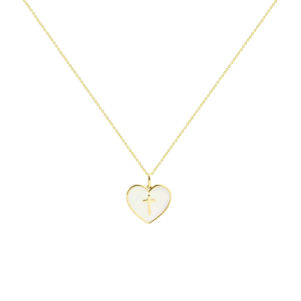 Mother of Pearl Heart with Cross Necklace