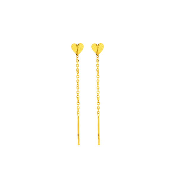 18K Chinese Gold Heart Stringer Earrings
