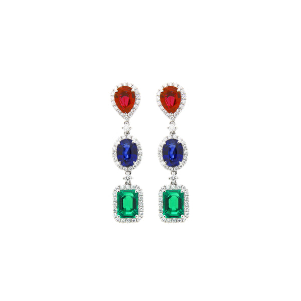 Multicolor Multi-Shaped Set of Dangling Earrings and Ring