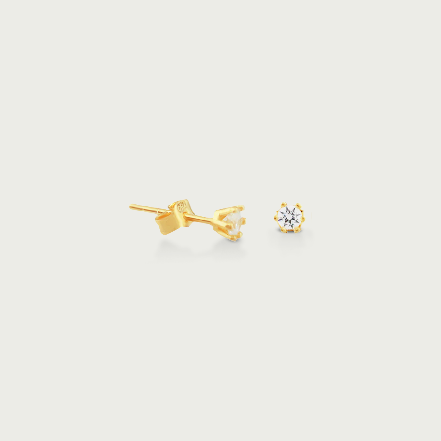 Dainty Solitaire Gold Stud Earrings