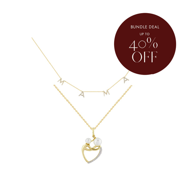 Bundle Deal: Mama Diamond Station Name Necklace and Freshwater Pearl Mother and Child Necklace