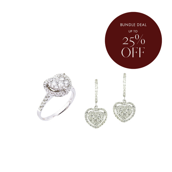 Bundle Deal: Happy Heart Diamond Engagement Ring and Happy Heart Diamonds Dangling Earrings