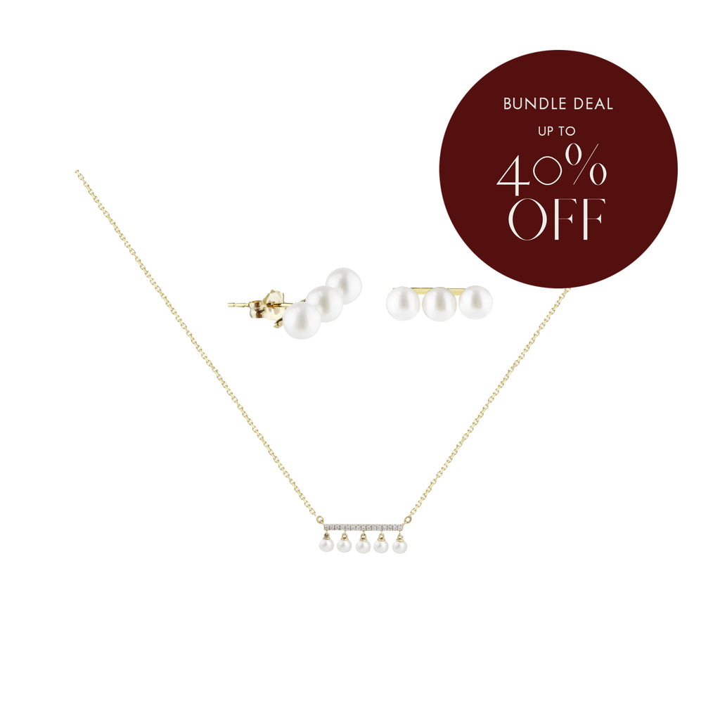 Bundle Deal: Dancing Linear Pearl Necklace with 0.06Ct Diamond and The Sea is Calling Stud Earrings