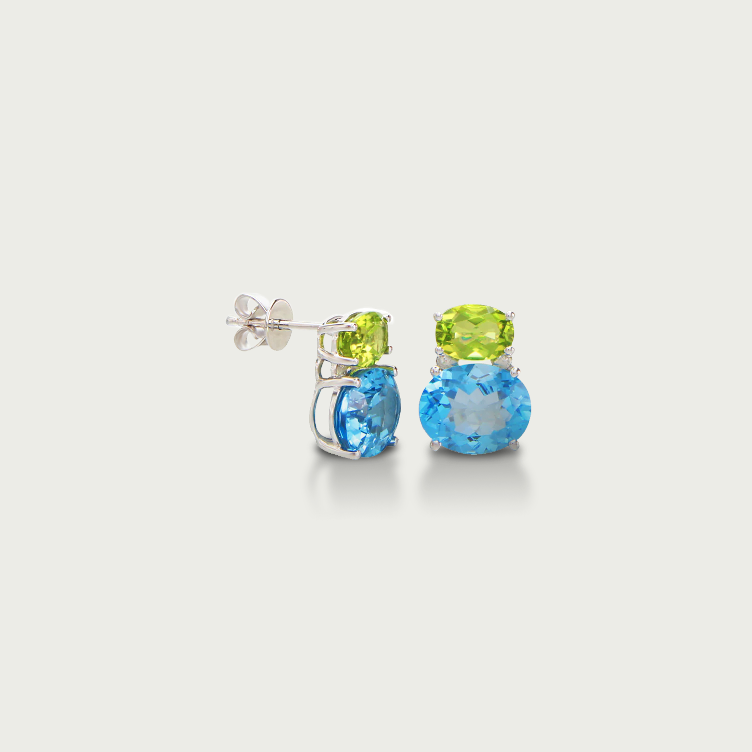 Just Wear 'Em Peridot and Blue Topaz Contrast Stud Earrings