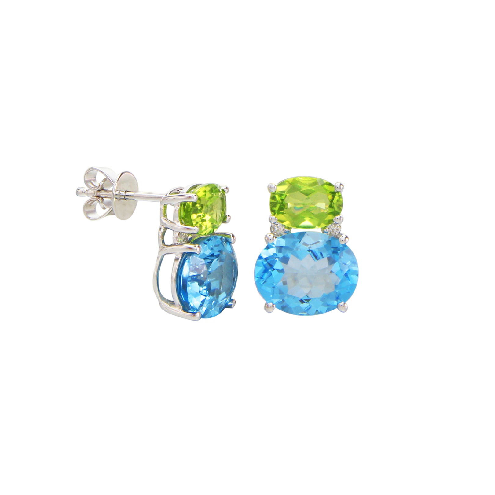 Just Wear 'Em Peridot and Blue Topaz Contrast Stud Earrings
