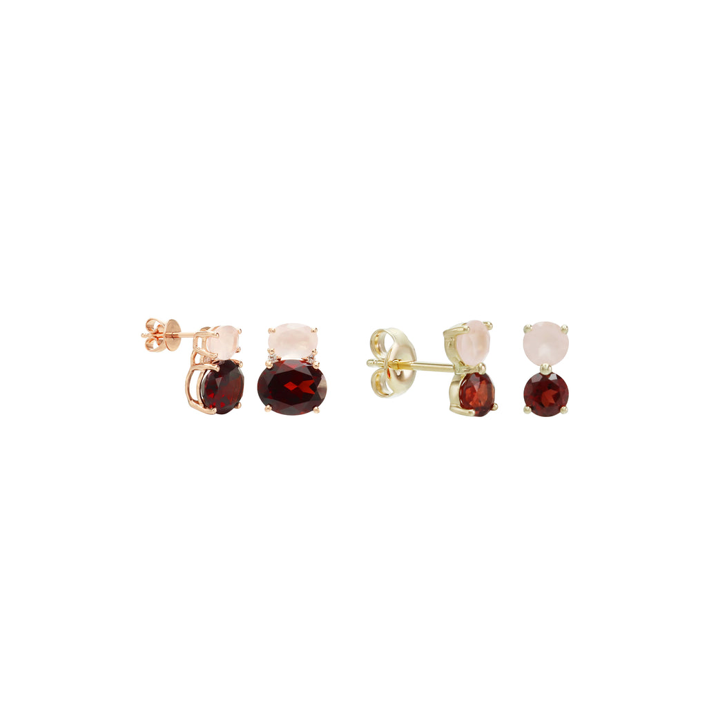 Bundle Deal: Just Wear 'Em Garnet and Rose Quartz Stud Earrings