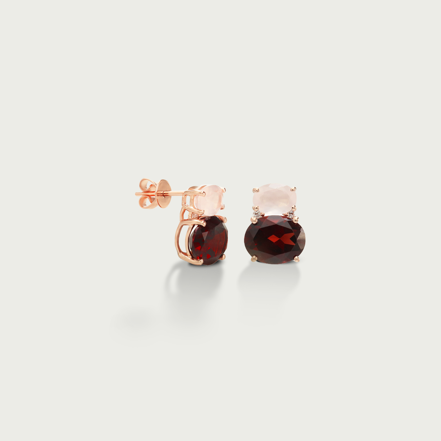 Just Wear 'Em Garnet and Rose Quartz Contrast Stud Earrings