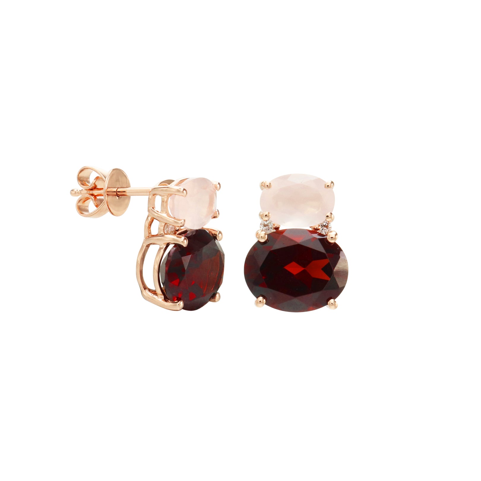 Just Wear 'Em Garnet and Rose Quartz Contrast Stud Earrings