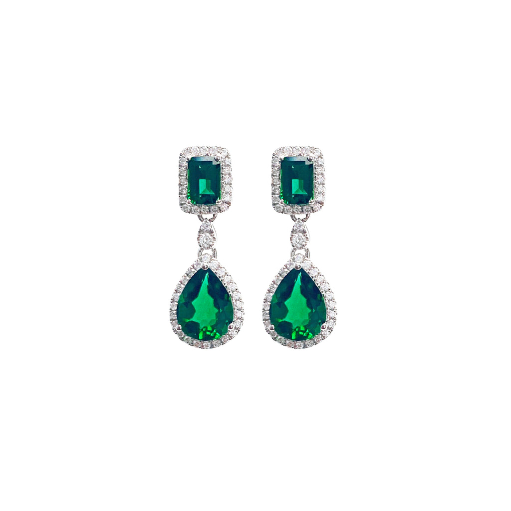Emerald-Cut and Teadrop Emerald Dangling Earrings