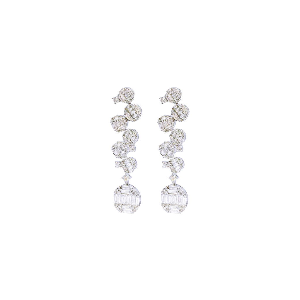 Round Illusion Baguettes Diamond Linear Dangling Earrings